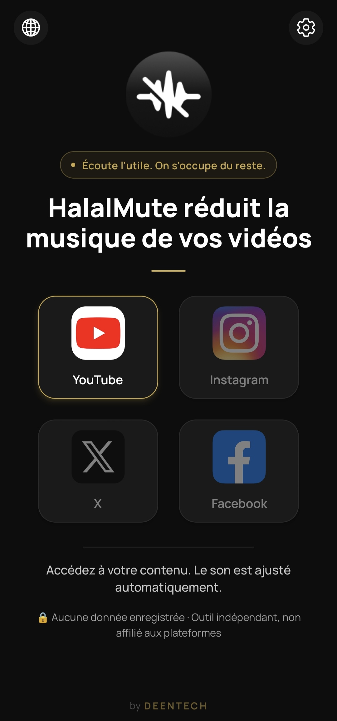 Aperçu de l'application HalalMute sur Android